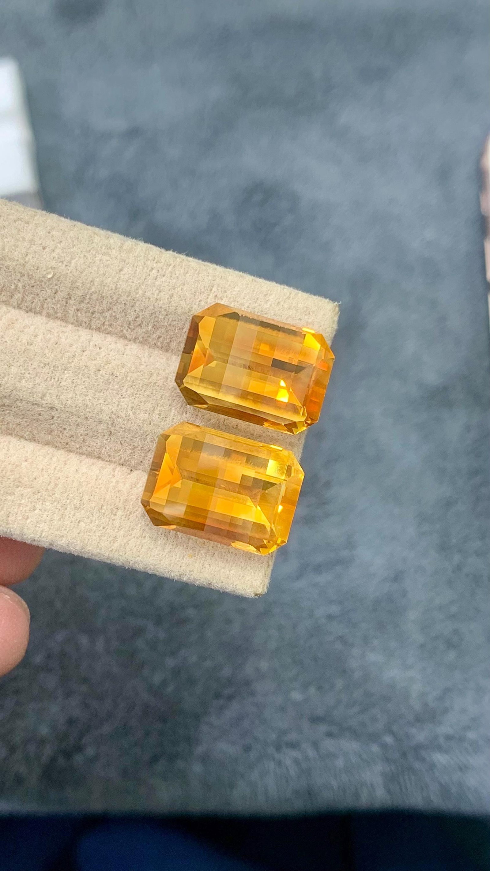 Fancy Emerald Cut aturap Citrine Golden Yellow Pair Gemstone For Earrings - 18.80 carat - 8
