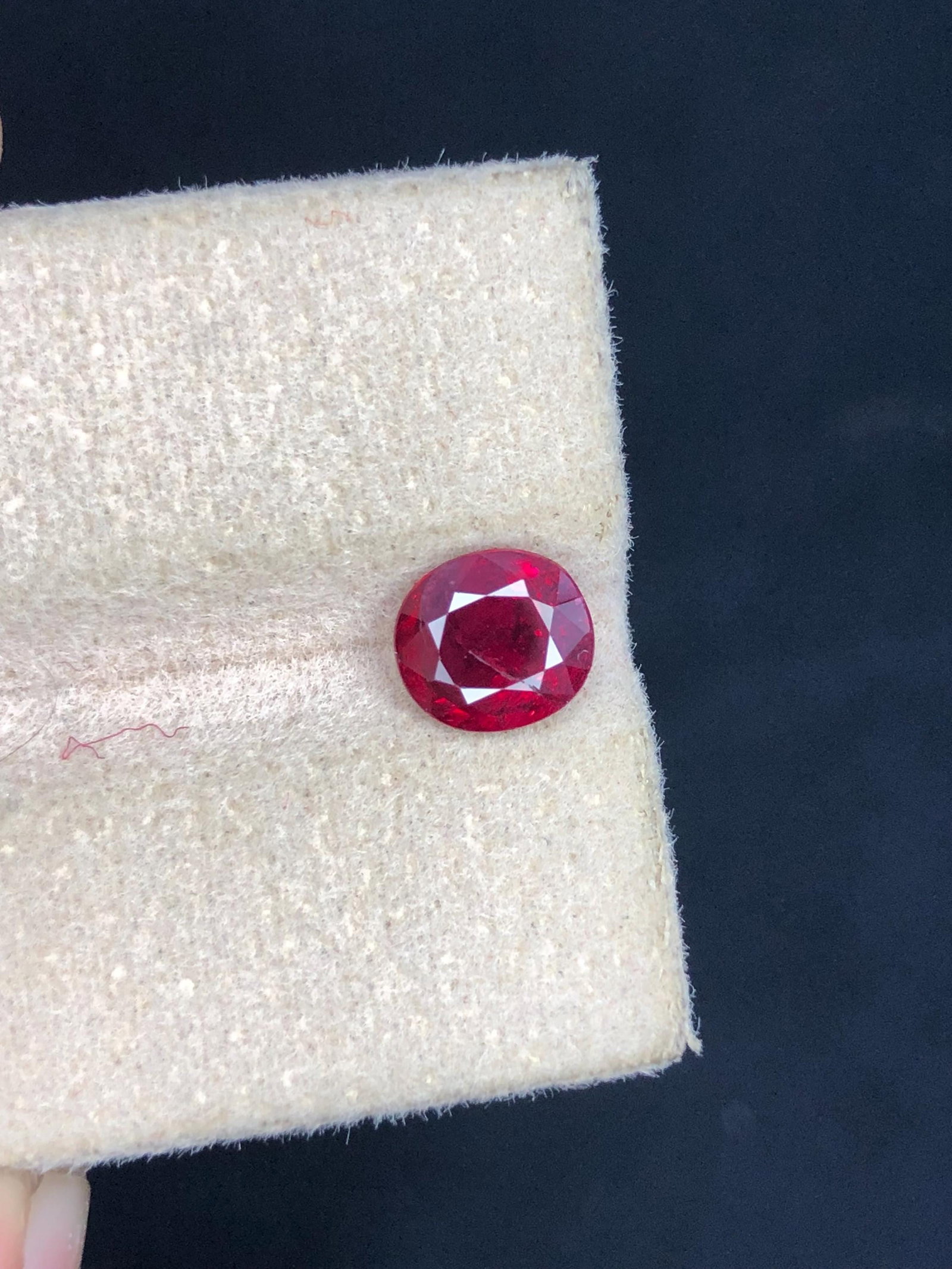 Natural No Heat Deep Red Mozambique Ruby Oval Cut Gemstone For Jewellery - 1.50 Carat: Ruby Details Weight : 1.50 carat Dimensions : 7*6.3*3.5 mm Shape : Oval Cut Color : Red Treatment : None Hardness : 9 Origin : Mozambique Family : Corundum Certificate : On Customer Demand SKU : E