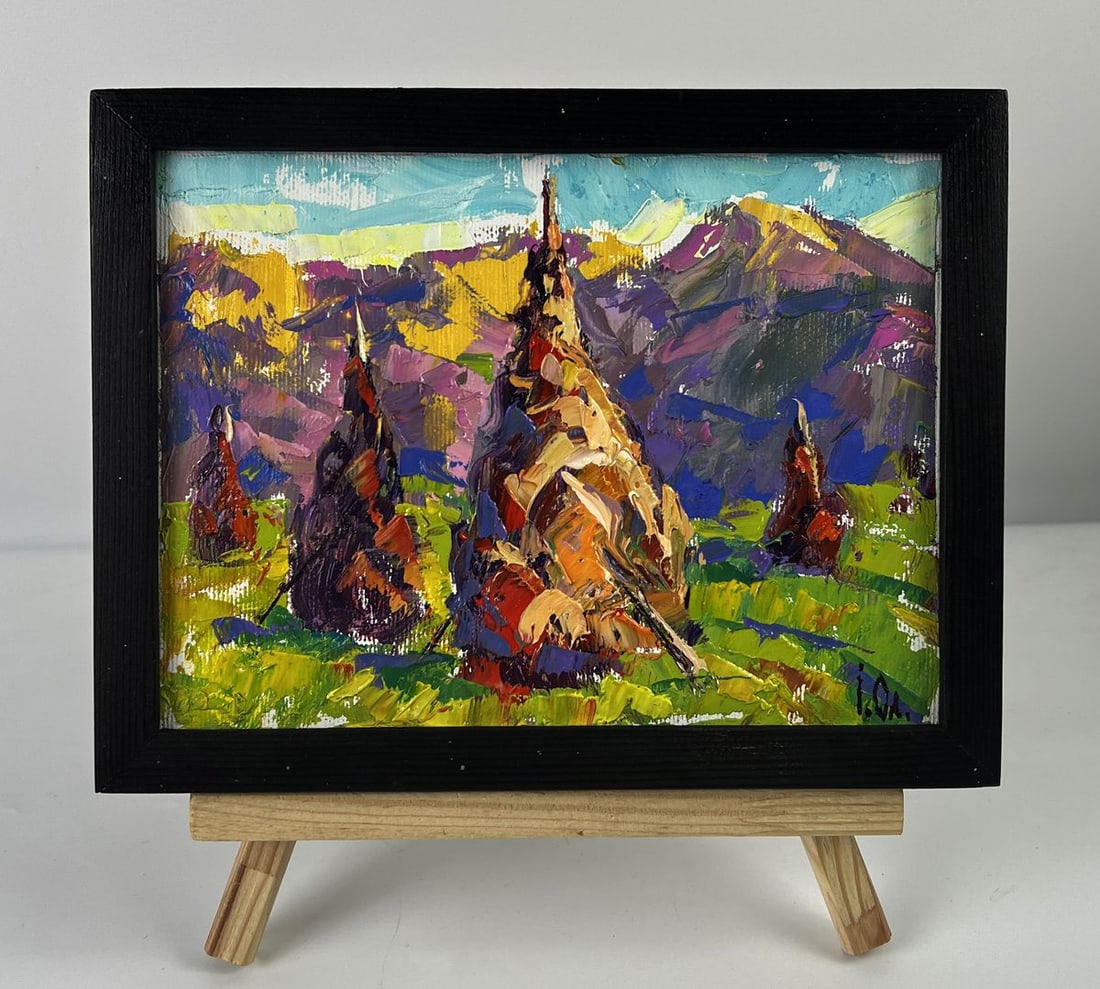 Oil painting Haystacks in the mountain fields Oleksiy Ivanyuk: Title: Oil painting Haystacks in the mountain fields Oleksiy Ivanyuk Description: NoAAA6325*** ABOUT THIS PAINTING **** TITLE: "Haystacks in the mountain fields"* ARTISTS: Oleksiy Ivanyuk* SIZE: