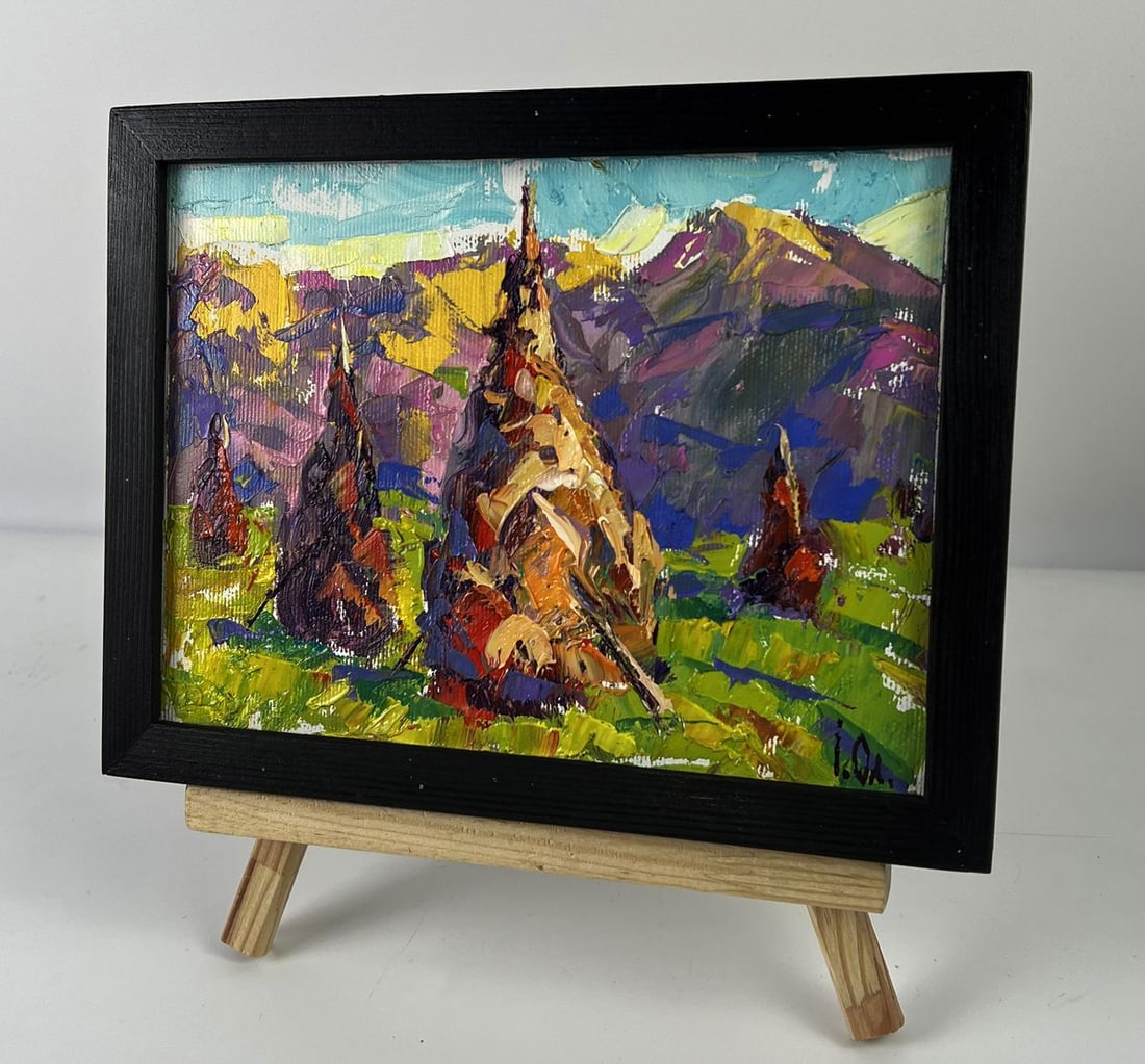 Oil painting Haystacks in the mountain fields Oleksiy Ivanyuk - 2