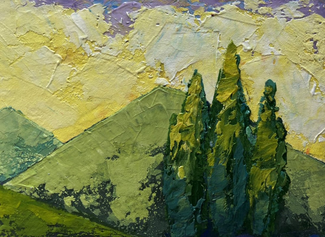 Oil painting Sunset behind the forest mountains V. Zadorozhnya - 6