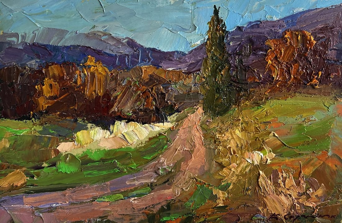 Oil painting Autumn road to the mountains Boris Serdyuk - 3