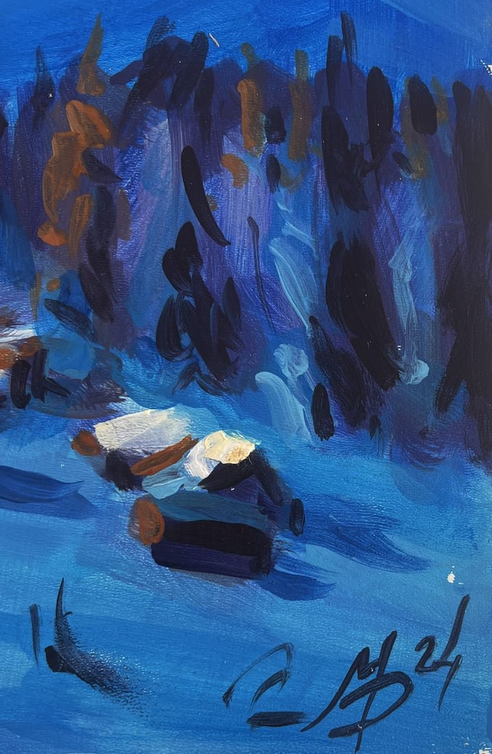 Acrylic painting Snowy village and mountain Mykhailo Patskan - 9