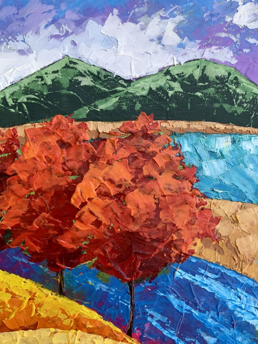 Oil painting Three trees and mountains V. Zadorozhnya - 10