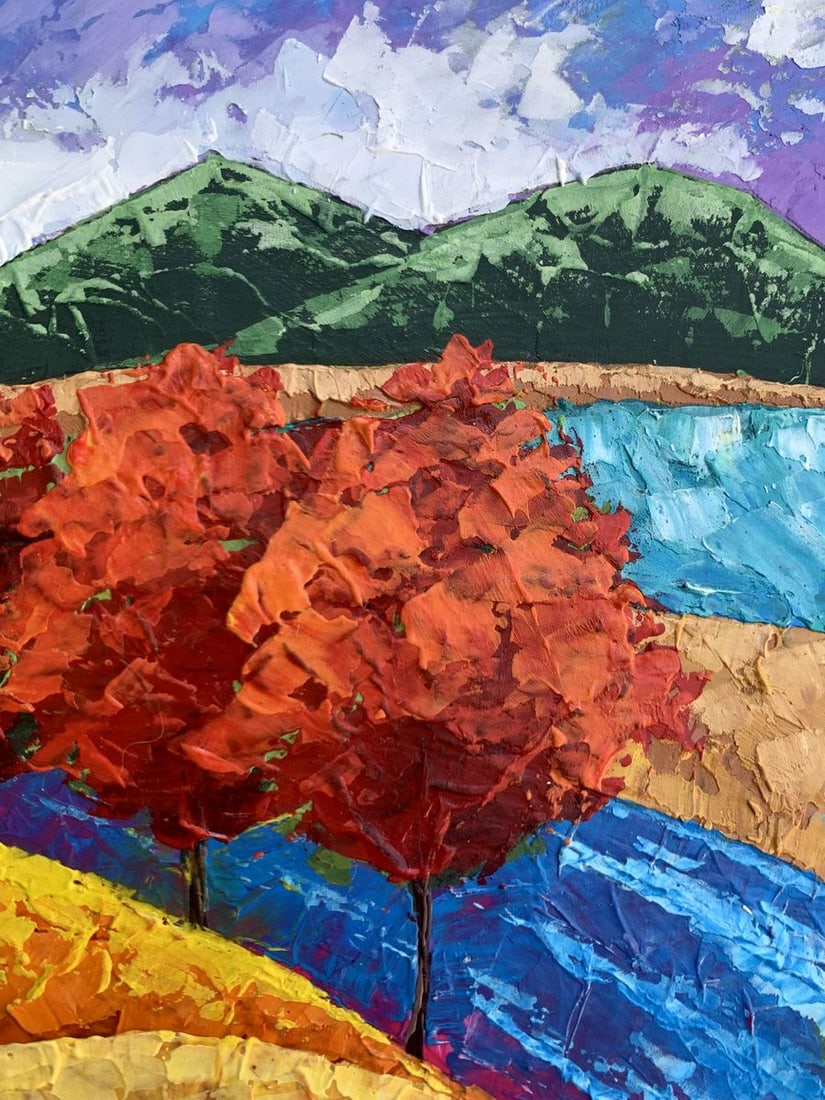 Oil painting Three trees and mountains V. Zadorozhnya - 11