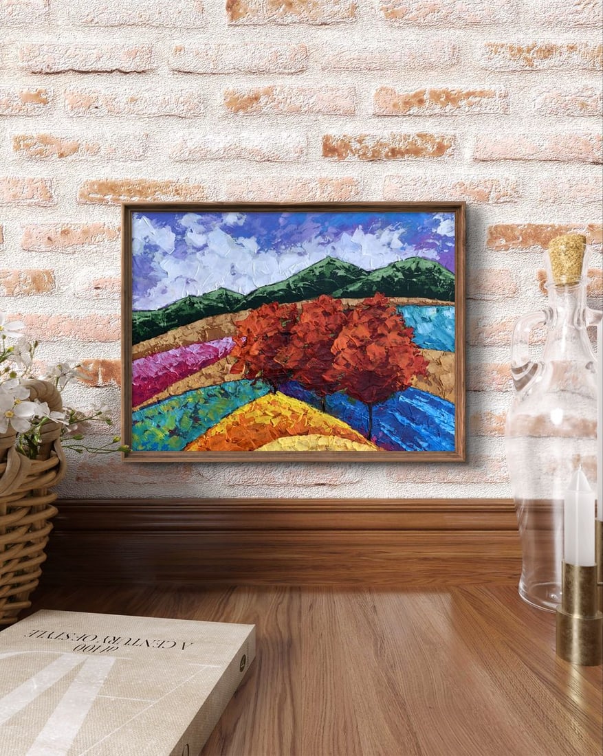 Oil painting Three trees and mountains V. Zadorozhnya - 3