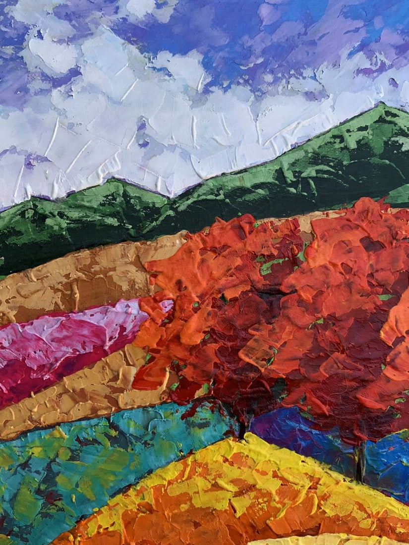 Oil painting Three trees and mountains V. Zadorozhnya - 5