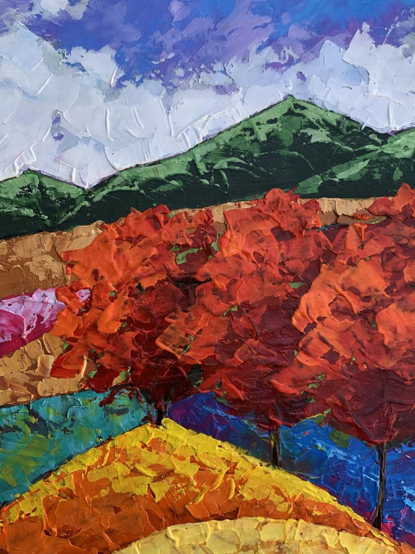 Oil painting Three trees and mountains V. Zadorozhnya - 6