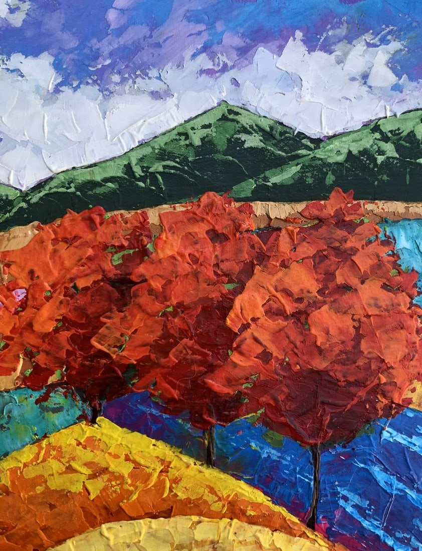 Oil painting Three trees and mountains V. Zadorozhnya - 7