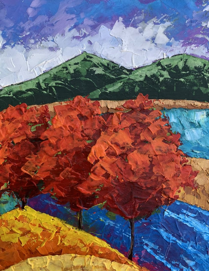 Oil painting Three trees and mountains V. Zadorozhnya - 8