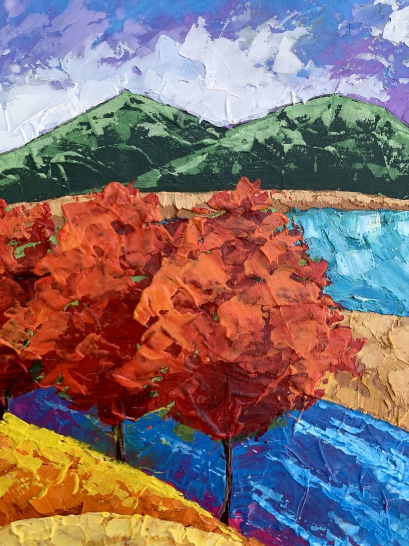 Oil painting Three trees and mountains V. Zadorozhnya - 9
