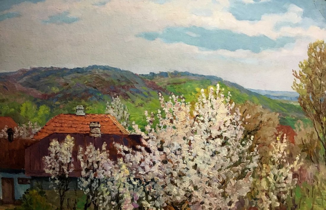 Oil painting Summer day in the village A. Cherkas: Title: Oil painting Summer day in the village A. Cherkas Description: No348 * TITLE: "Summer day in the village" * ARTISTS: A. Cherkas * SIZE: 46x70 cm/'18.11x27.55 inches' * MEDIUM: oil, cardboard * 