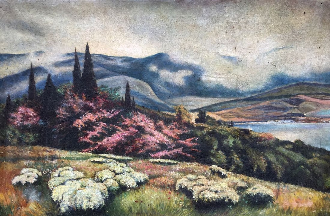 Oil painting Crimean landscape Panorin E.: Title: Oil painting Crimean landscape Panorin E. Description: No600 *** ABOUT THIS PAINTING *** * TITLE: "Crimean landscape" * ARTISTS: Panorin E. * SIZE: 54x83 cm/'21.25x32.67 inches' * MEDIUM: oil,