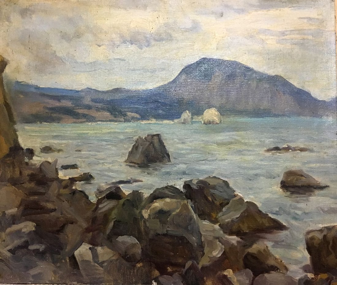 Oil painting Calm sea V. Nikitin: Title: Oil painting Calm sea V. Nikitin Description: No627 *** ABOUT THIS PAINTING *** * TITLE: "Calm sea" - Presented to the Hero of the Soviet Union, Admiral Lozovsky, Vasily Ivanovich in 1979 (Romn
