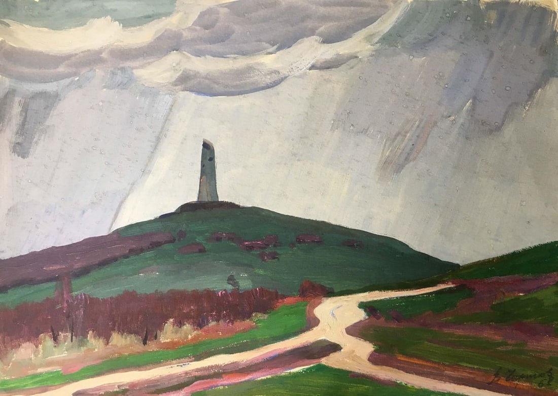 Gouache painting Monument on a hill Chernikov Vladimir Mikhailovich (1 of 11)