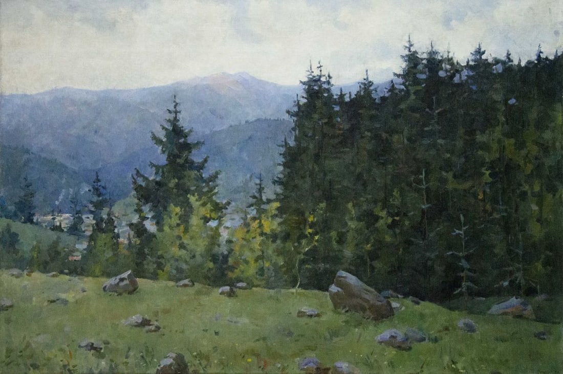 Oil painting Forest landscape: Title: Oil painting Forest landscape Description: NoVernd 9 *** ABOUT THIS PAINTING *** * TITLE: "Forest landscape" * ARTISTS: Unknown artist * SIZE: 99x160 cm/'38.97x62.99 inches' * MEDIUM: oil, canv