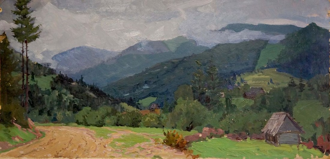 Oil painting Mountain landscape Fomin Anatoly Nikiforovich: Title: Oil painting Mountain landscape Fomin Anatoly Nikiforovich Description: NoVerns 205 *** ABOUT THIS PAINTING *** * TITLE: "Mountain landscape" * ARTISTS: Fomin Anatoly Nikiforovich * SIZE: 36x73