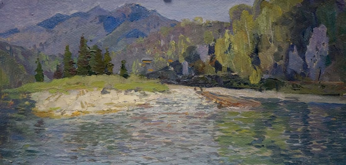 Oil painting River landscape Kropko Alexander Petrovich: Title: Oil painting River landscape Kropko Alexander Petrovich Description: NoVerns 267 *** ABOUT THIS PAINTING *** * TITLE: "River landscape" * ARTISTS: Kropko Alexander Petrovich * SIZE: 23x48
