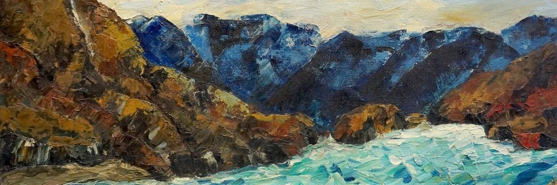 Oil painting Mountain landscape Singalevich: Title: Oil painting Mountain landscape Singalevich Description: NoVerns 565 *** ABOUT THIS PAINTING *** * TITLE: "Mountain landscape" * ARTISTS: Singalevich * SIZE: 18x52 cm/'7.08x20.47 inches' *