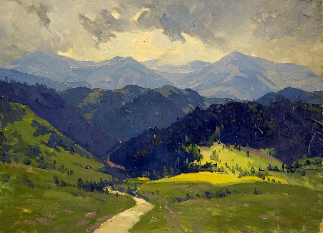 Oil painting Mountains landscape Kushnir Veniamin Vladimirovich: Title: Oil painting Mountains landscape Kushnir Veniamin Vladimirovich Description: NoVerns 622 *** ABOUT THIS PAINTING *** * TITLE: "Mountains landscape" * ARTISTS: Kushnir Veniamin Vladimirovich * S