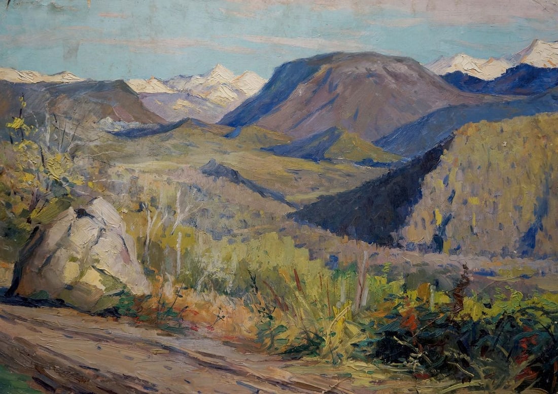 Oil painting Mountains landscape Egorov Boris Kuzmich: Title: Oil painting Mountains landscape Egorov Boris Kuzmich Description: NoVerns 632 *** ABOUT THIS PAINTING *** * TITLE: "Mountains landscape" * ARTISTS: Egorov Boris Kuzmich * SIZE: 49x69 cm/'19.29