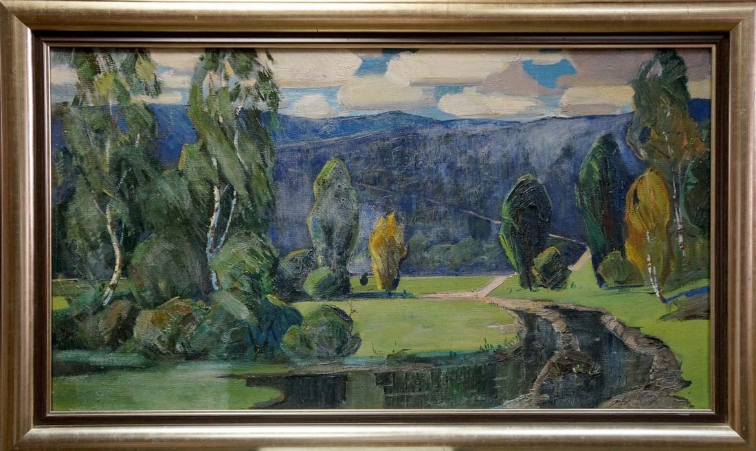 Oil painting Forest landscape: Title: Oil painting Forest landscape Description: NoVerns 929 *** ABOUT THIS PAINTING *** * TITLE: "Forest landscape" * ARTISTS: Unknown artist * SIZE: 50x90 cm/'19.68x35.43 inches' * MEDIUM: oil,