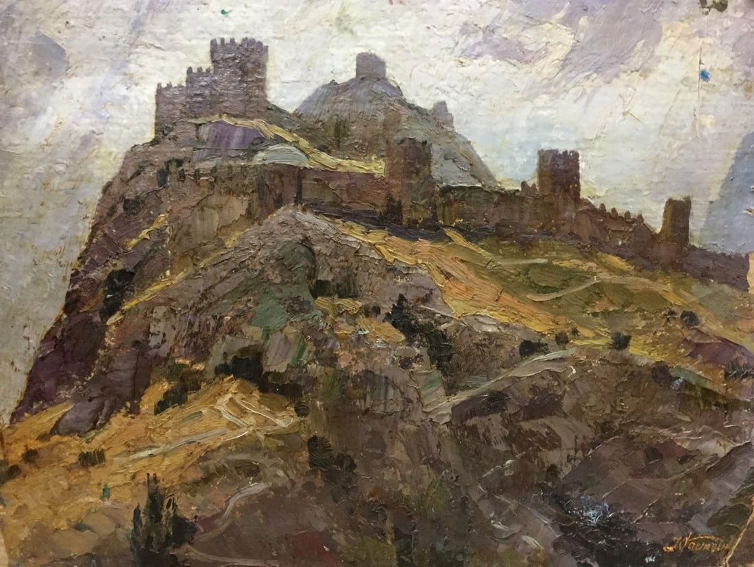 Double oil painting Landscapes. Castle - 7