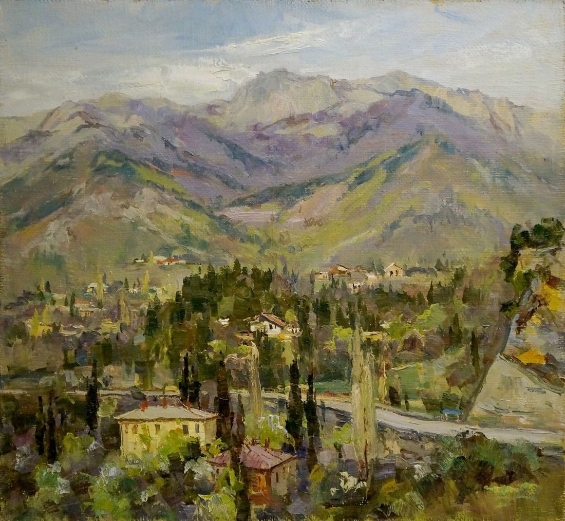 Oil painting Landscape: Title: Oil painting Landscape Description: NoVern 684 *** ABOUT THIS PAINTING *** * TITLE: "Landscape" * ARTISTS: Unknown artist * SIZE: 60x65 cm/'23.62x25.59 inches' * MEDIUM: oil, canvas * HAND PAIN