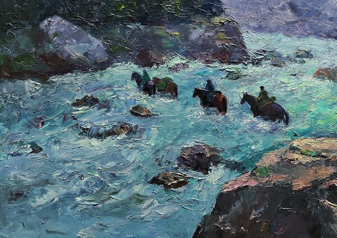Oil painting Dangerous stream in the mountains Boris Serdyuk - 5