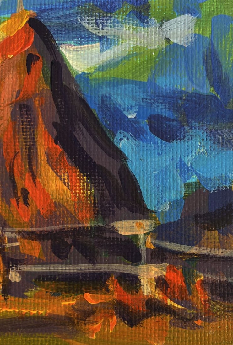 Acrylic painting Village life in the mountains Mykhailo Patskan - 8