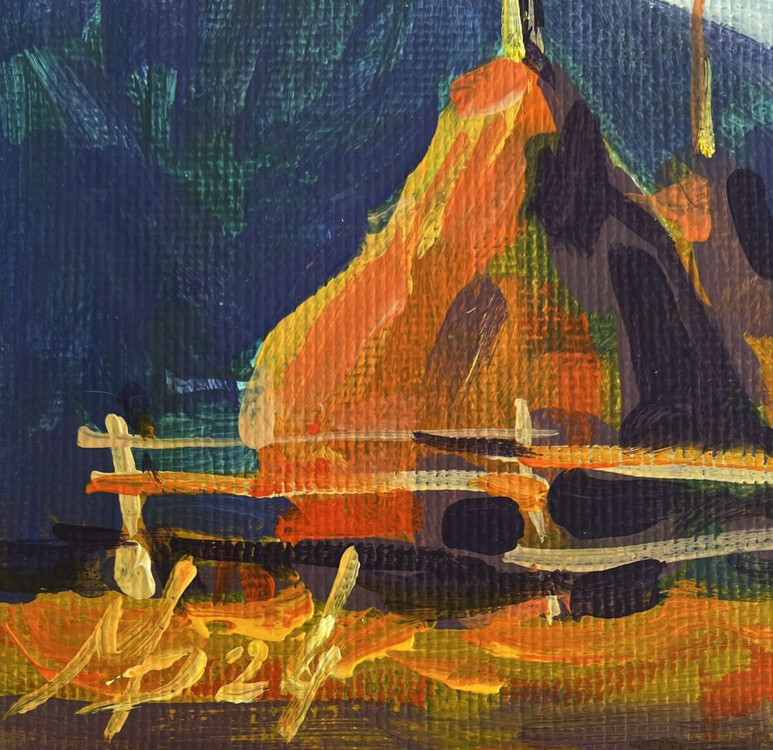 Acrylic painting Village life in the mountains Mykhailo Patskan - 9