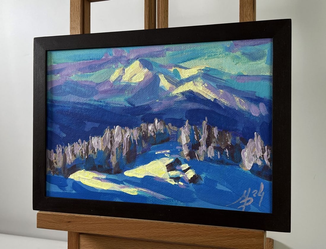 Acrylic painting The beauty of mountain winter Mykhailo Patskan - 2