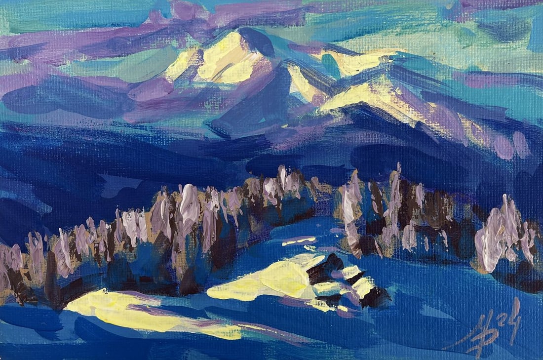 Acrylic painting The beauty of mountain winter Mykhailo Patskan - 3