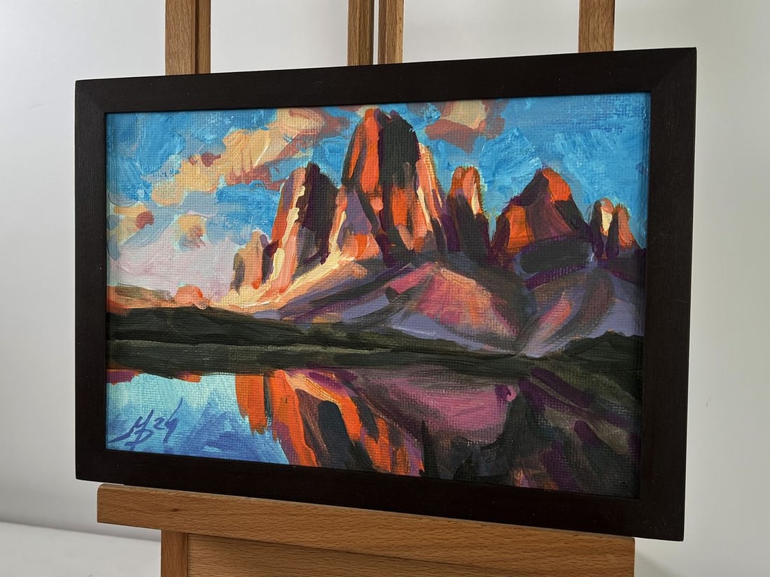 Acrylic painting Mountain valley and lake Mykhailo Patskan - 2