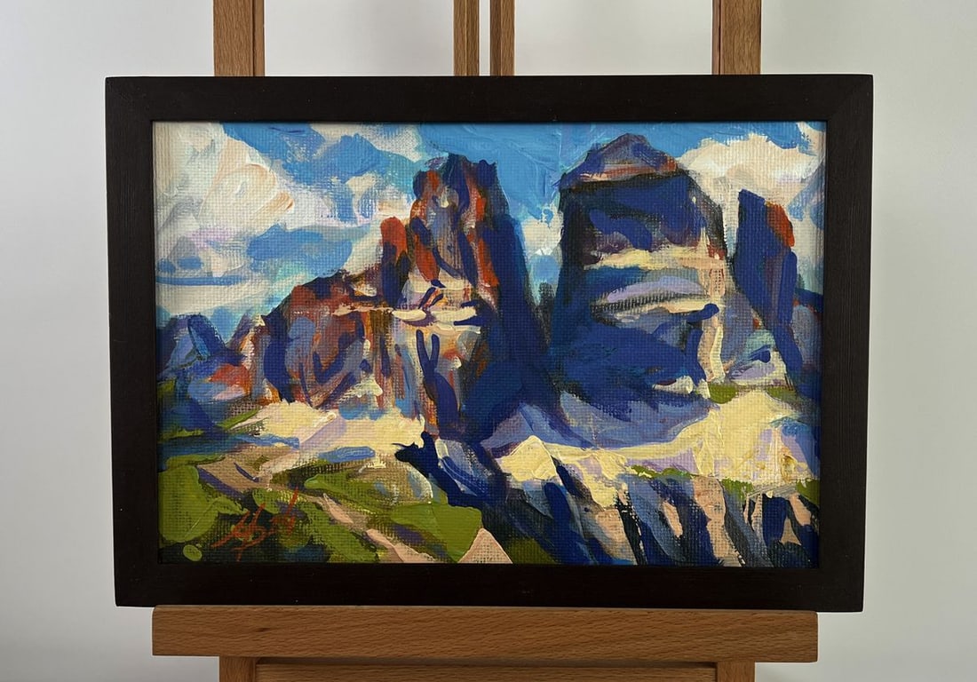 Acrylic painting Walking in the mountains Mykhailo Patskan: Title: Acrylic painting Walking in the mountains Mykhailo Patskan Description: NoAAA4890The acrylic painting on cardboard titled "Walking in the Mountains" captures the raw essence and rugged grandeur