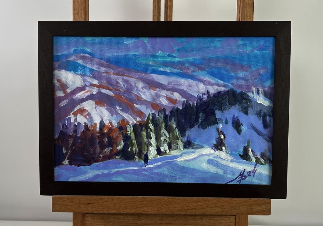 Acrylic painting Winter Mountain Range Mykhailo Patskan (1 of 10)