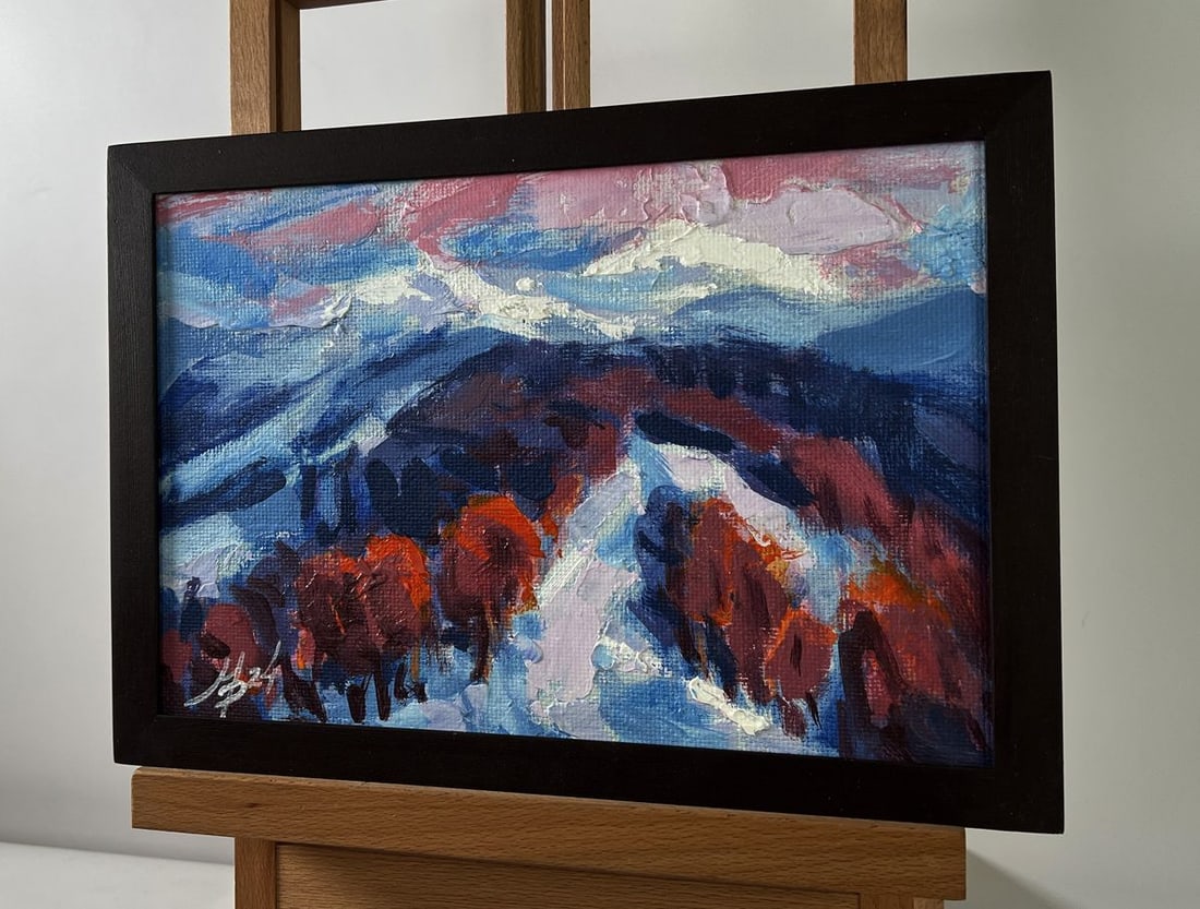 Acrylic painting Winter evening in the mountains Mykhailo Patskan - 2