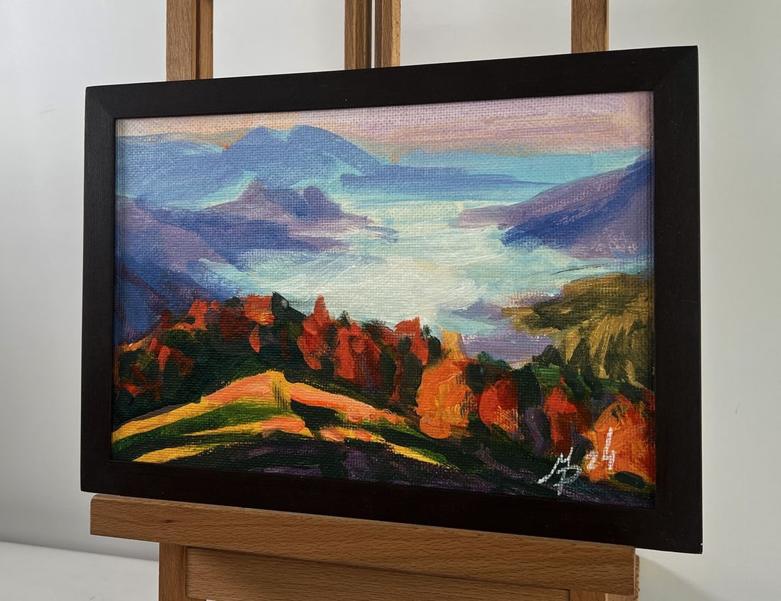Acrylic painting Fog in the mountain valley Mykhailo Patskan - 2