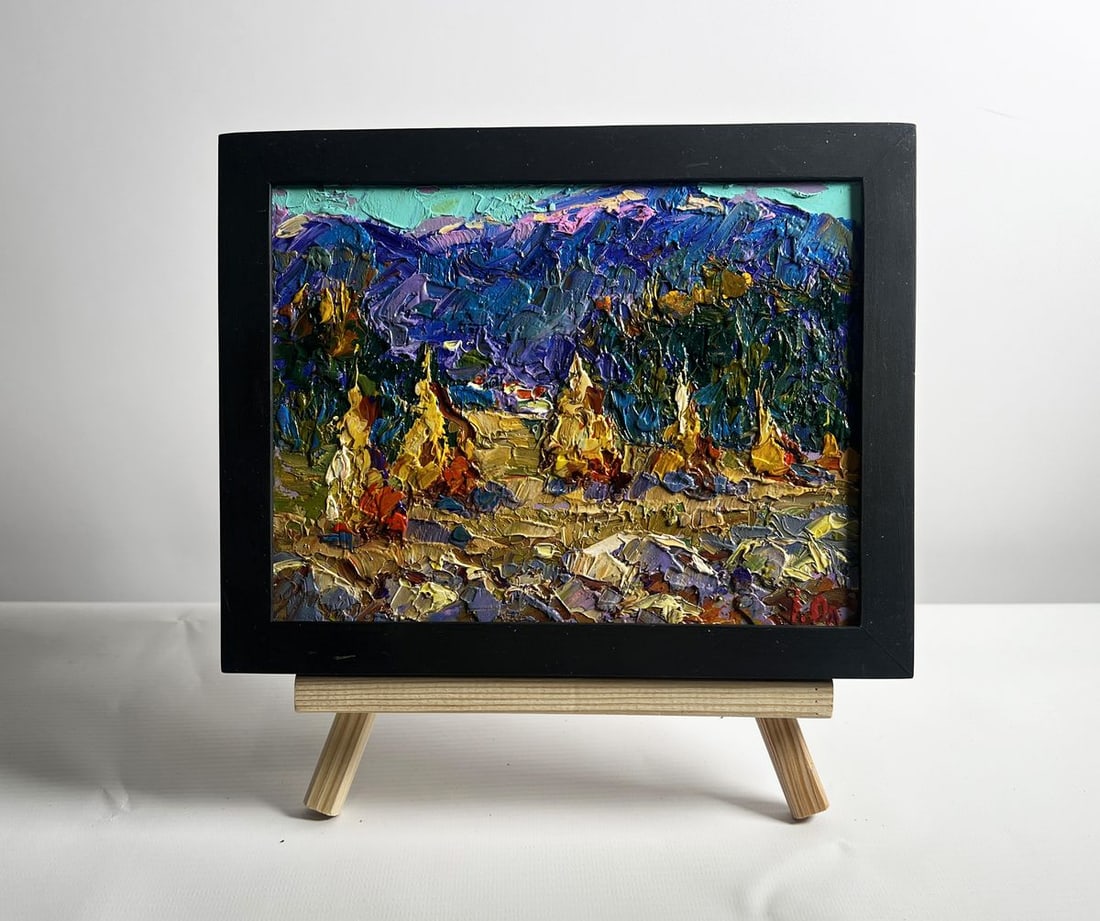 Oil painting Haystacks and mountain view Alex Kalenyuk (1 of 10)