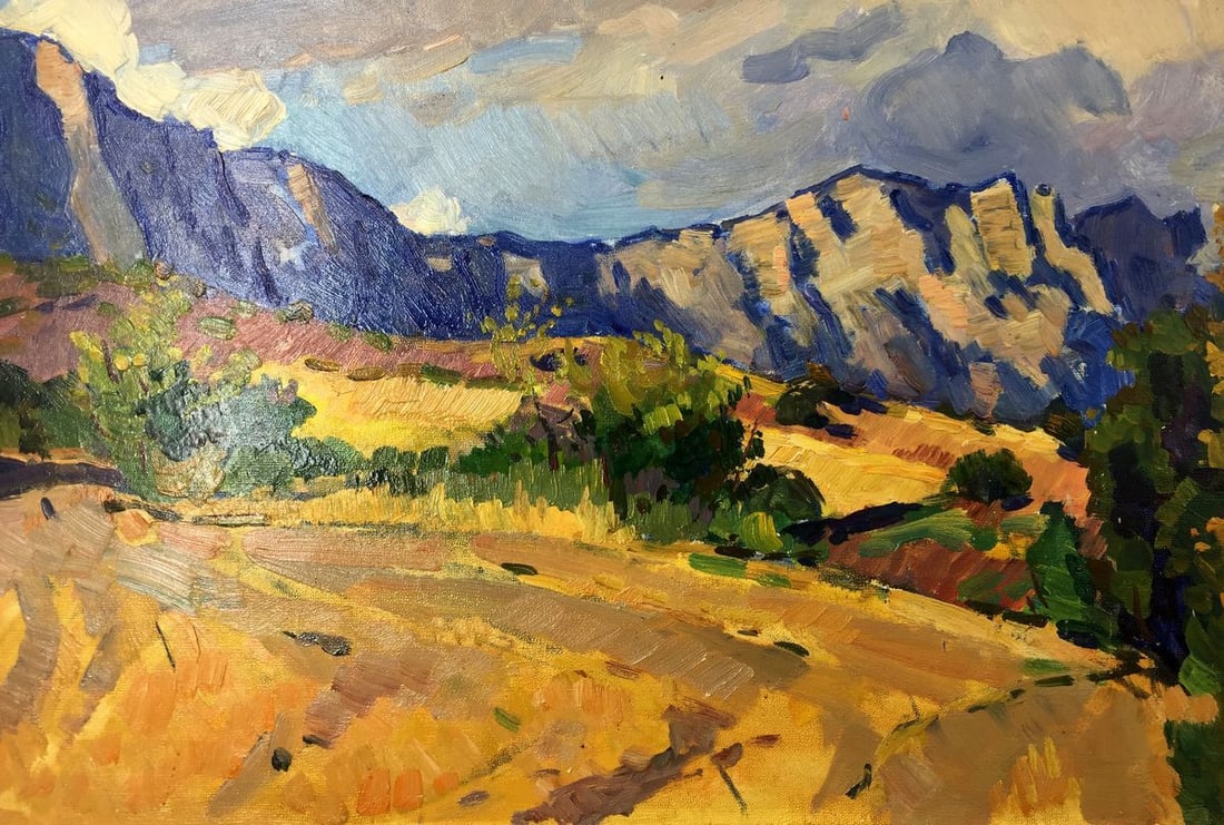 Oil painting The mountains Gomol'skiy G. S.: Title: Oil painting The mountains Gomol'skiy G. S. Description: NoGS 200 *** ABOUT THIS PAINTING *** * TITLE: "The mountains" * ARTISTS: Gomol'skiy G. S. * SIZE: 35x50 cm/'13.77x19.68 inches' *
