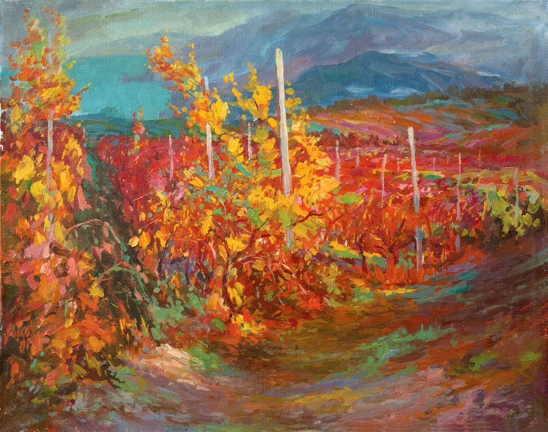 Oil painting Red vineyard Levichev Anatoly: Title: Oil painting Red vineyard Levichev Anatoly Description: NoGS 305A *** ABOUT THIS PAINTING *** * TITLE: "Red vineyard" * ARTISTS: Levichev Anatoly * SIZE: 46x57 cm/'18.11x22.44 inches' * MEDIUM: