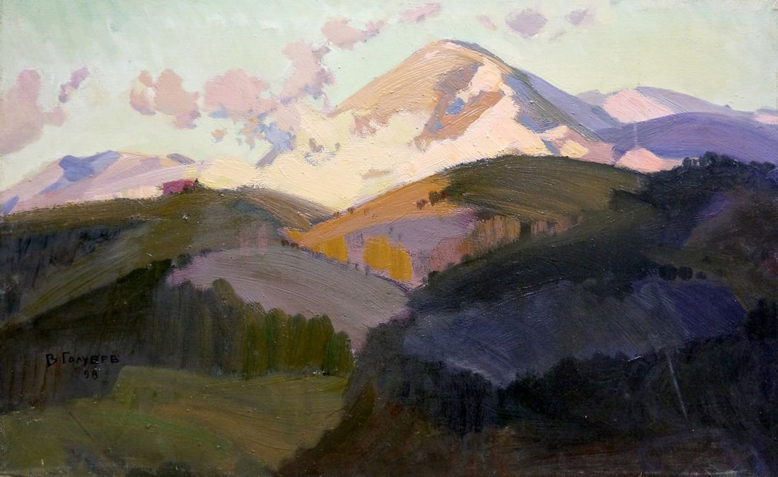 Oil painting The mountains Golubev Vasily Ivanovich: Title: Oil painting The mountains Golubev Vasily Ivanovich Description: NoVern 972 *** ABOUT THIS PAINTING *** * TITLE: "The mountains" * ARTISTS: Golubev Vasily Ivanovich * SIZE: 52x82