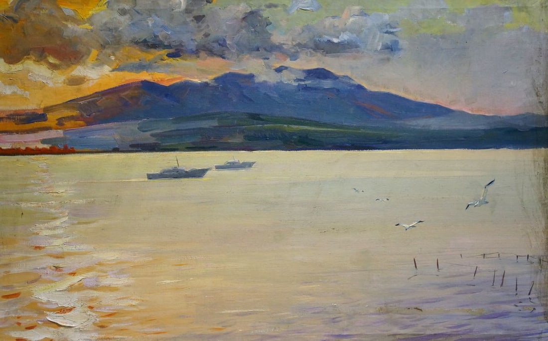 Oil painting Island landscape: Title: Oil painting Island landscape Description: NoVern 1211 *** ABOUT THIS PAINTING *** * TITLE: "Island landscape" * ARTISTS: Unknown artist * SIZE: 60x96 cm/'23.62x37.79 inches' * MEDIUM: oil,