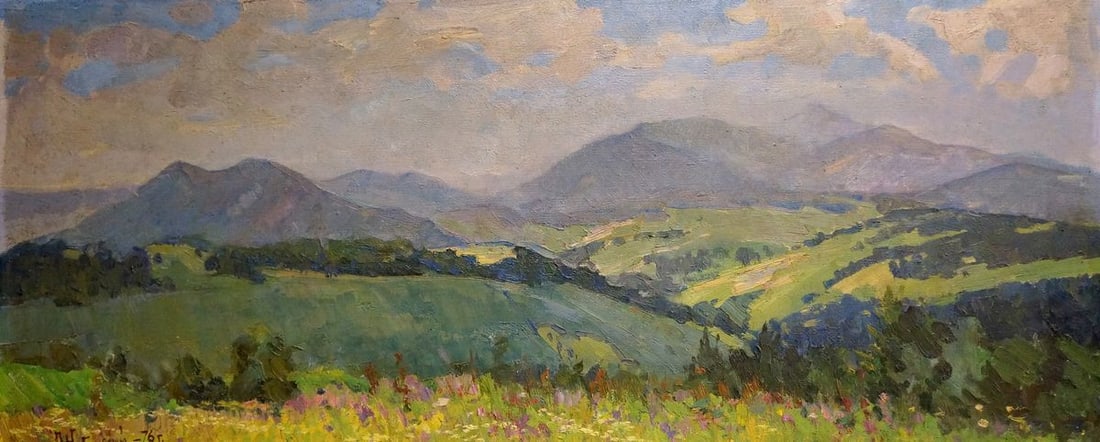 Oil painting Mountain landscape Zhabinsky Leonid Andreevich: Title: Oil painting Mountain landscape Zhabinsky Leonid Andreevich Description: NoVern 1217 *** ABOUT THIS PAINTING *** * TITLE: "Mountain landscape" * ARTISTS: Zhabinsky Leonid Andreevich * SIZE: 45x