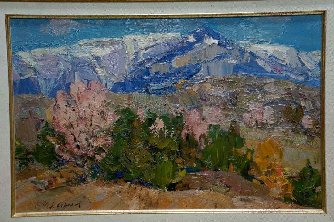 Oil painting Mountain landscape Strelov Arkady Efimovich: Title: Oil painting Mountain landscape Strelov Arkady Efimovich Description: NoVern 1436 *** ABOUT THIS PAINTING *** * TITLE: "Mountain landscape" * ARTISTS: Strelov Arkady Efimovich * SIZE: 35x55 cm/