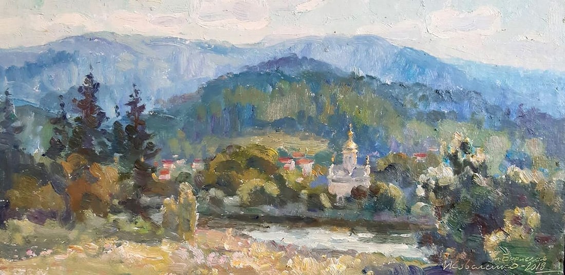 Oil painting Mountains landscape Kovalenko Ivan Mikhailovich: Title: Oil painting Mountains landscape Kovalenko Ivan Mikhailovich Description: NoKoval 85 *** ABOUT THIS PAINTING *** * TITLE: "Mountains landscape" * ARTISTS: Kovalenko Ivan Mikhailovich * SIZE: 21