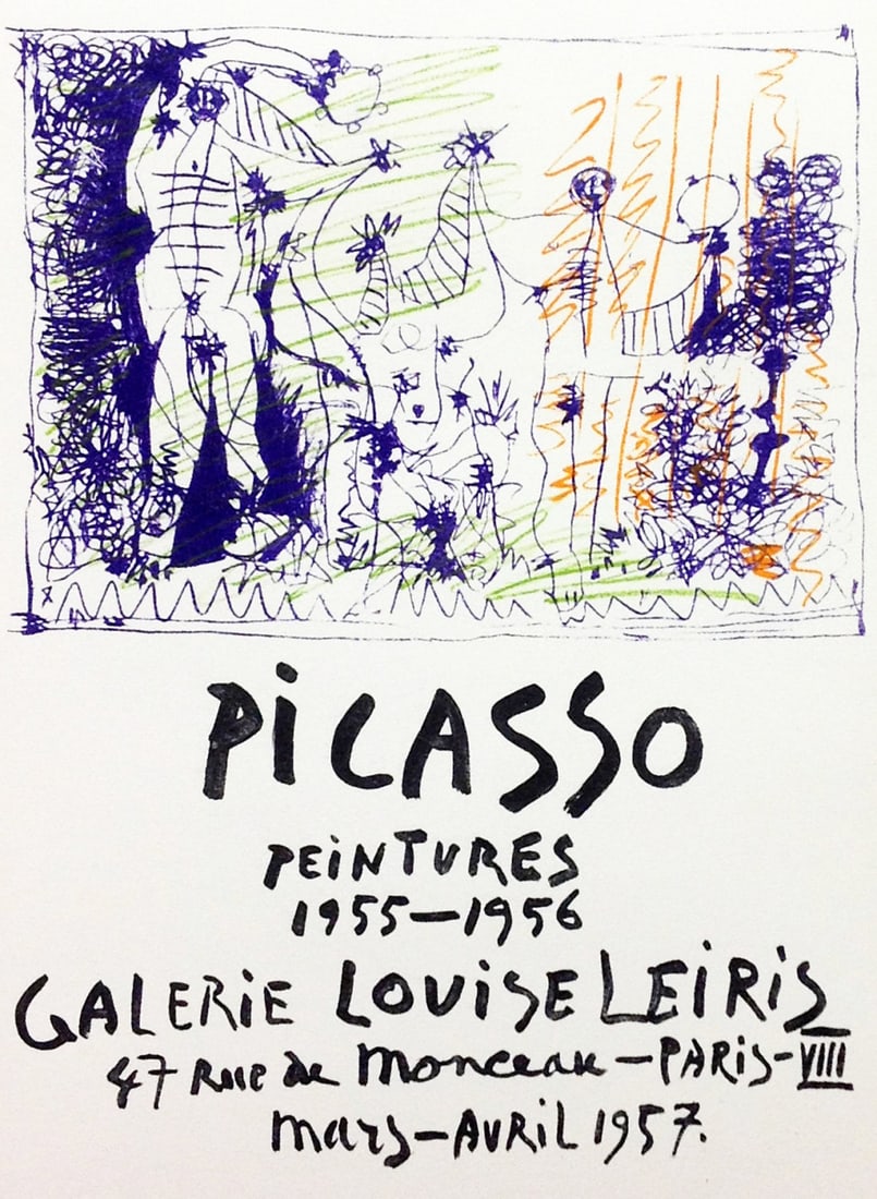 Picasso Lithograph 84 Peintures Art in posters: Title: Picasso Lithograph 84 Peintures Art in posters Description: Title: Peintures 1955 - 56. Artist: Pablo Picasso. Country: Spain. Medium: Lithograph - 84. Paper size: 12.50 X 9.50 inch. Printed: 1