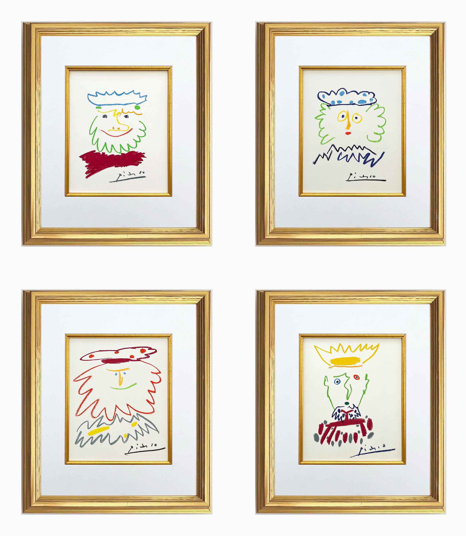 Picasso Lithograph Set of 4 framed Kings-15-17-19-21: Title: Picasso Lithograph Set of 4 framed Kings-15-17-19-21 Description: Title: Set of 4 lithographs for the Kings Artist: Pablo Picasso. Country: Spain. Medium: Lithograph 15-17-19-21. Marks: Signed 