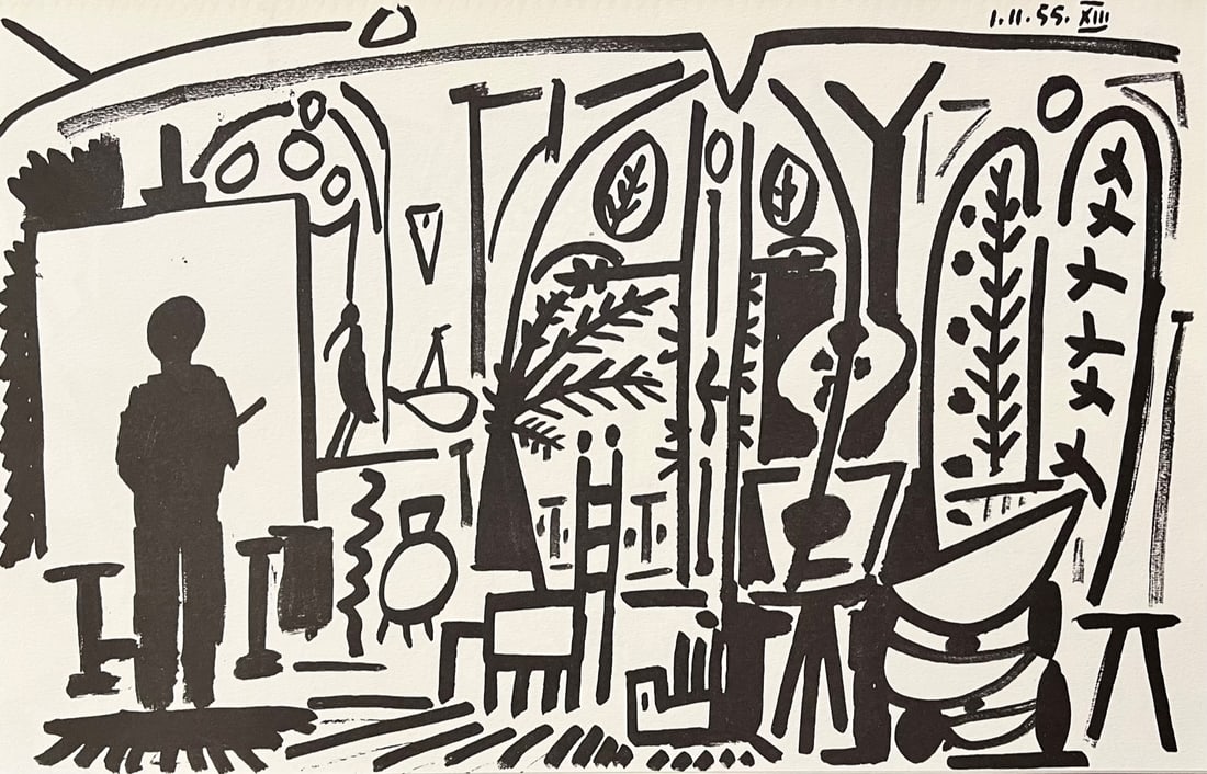 Picasso Sketchbook Carnet de la Californie Ptint # 13 dated 1/11/1955: Title: Picasso Sketchbook Carnet de la Californie Ptint # 13 dated 1/11/1955 Description: Title: Untitled No 13 dated 1/11/1955. Artist: Pablo Picasso. Country: Spain. Medium: Offset print. Marks: Not