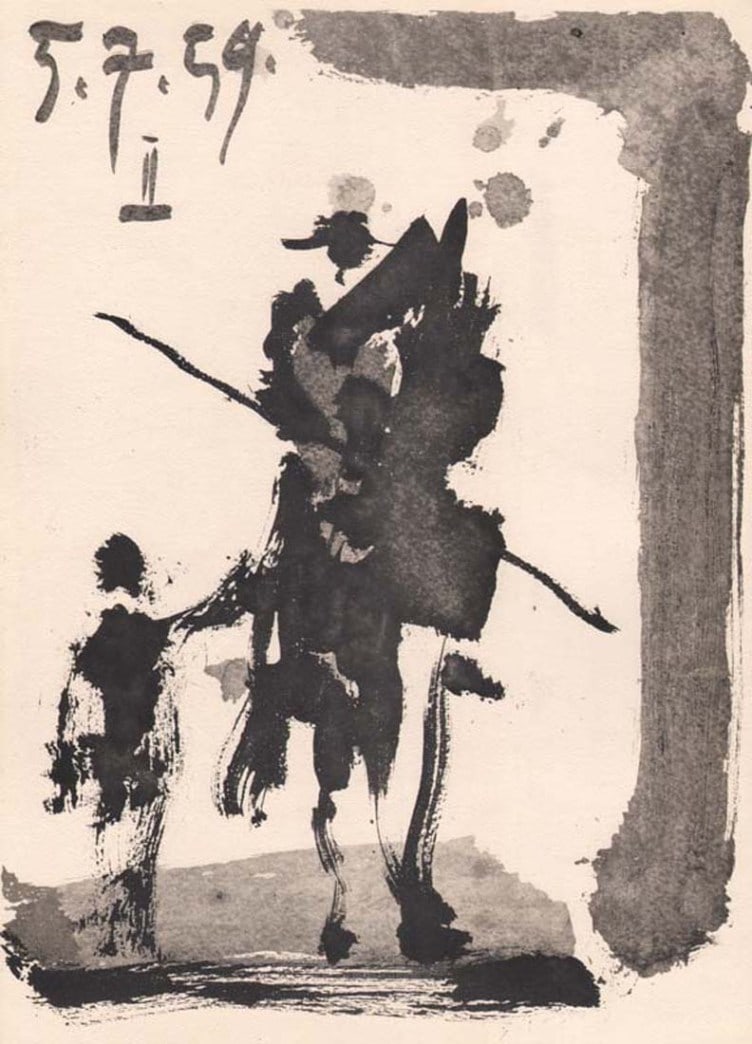 Pablo Picasso Toros y Toreros 2 dated 5/7/59: Title: Pablo Picasso Toros y Toreros 2 dated 5/7/59 Description: Artist: Pablo Picasso. Country: Spain. Title: Toros y Toreros 2 dated 5/7/59. Medium: Bichromie. Marks: Not signed not numbered. Paper